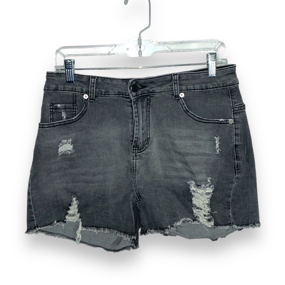 Gray Distressed High Waisted Cut Off Jean Shorts Size Large Stretch Like New